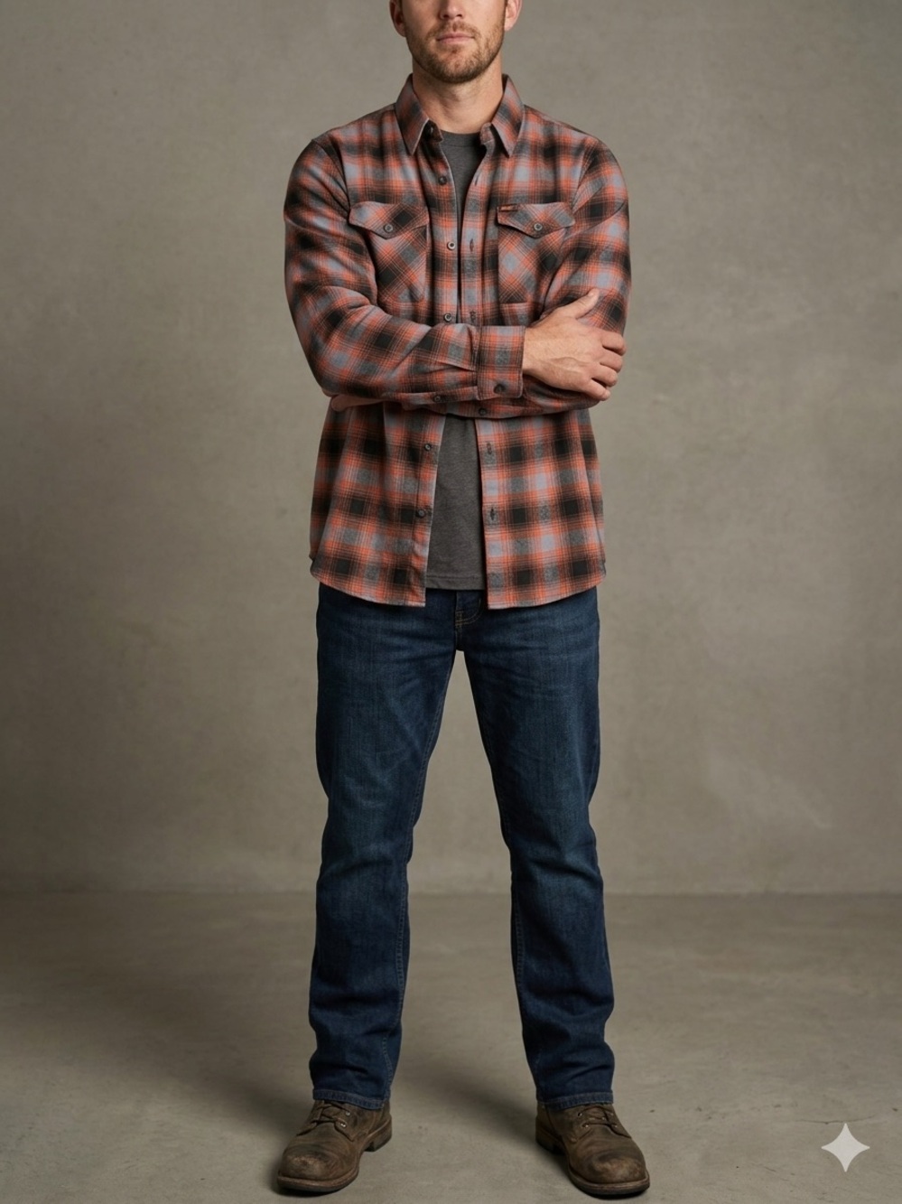 Dixxon Flannel Co. "The Reaper" Orange Grey Plaid D-Tech Shirt - XL Tall Retired